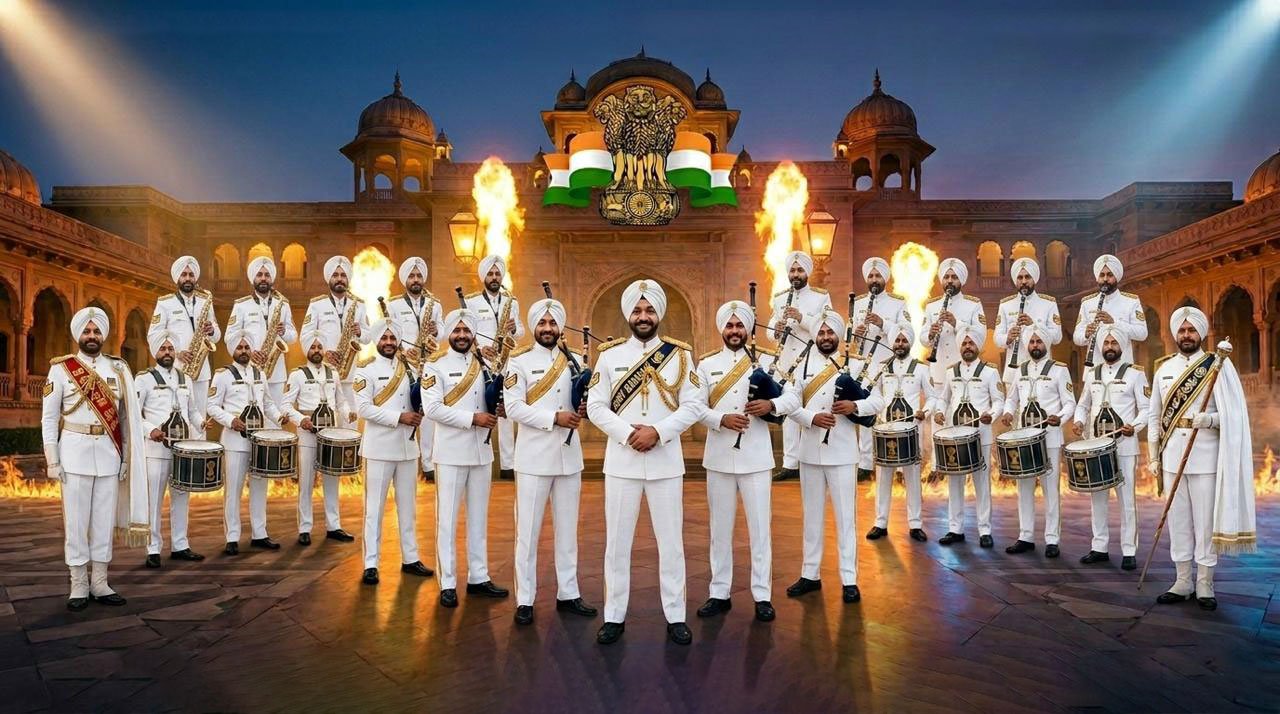 White ceremonial wedding band ensemble